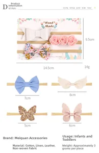 Detailansicht Baby Stirnband Set mit Schleifen, Blumen und Flügeln auf Pappkarte