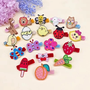 Barrettes à Cheveux Broderie Animaux Fruits pour Filles Enfants Pinces de Sécurité Enveloppées de Velours Accessoires Cheveux