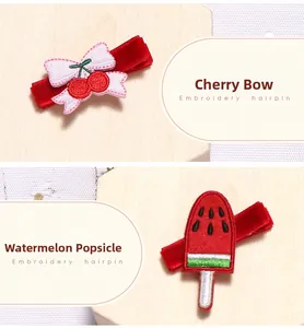 Barrettes à broderie détaillée avec motifs de nœud cerise et glace à la pastèque