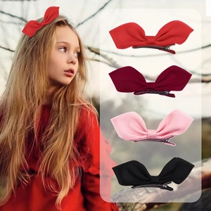 Stereo-Ripsband-Haarspangen-Set in Rot, Weinrot, Rosa und Schwarz für Mädchen und Kinder