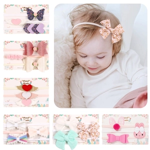 Handgefertigt Nahtlos Baby Stirnband Blumen Herz Schleife Elastisch Nylon Haarband Für Säuglinge Kleinkinder Mädchen Haarschmuck