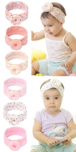 Détail du lot de 6 bandeaux pour bébé avec nœuds donuts et imprimés floraux doux