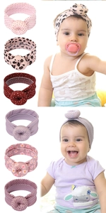 Détail lot de 3 bandeaux bébé avec nœuds donut et divers imprimés floraux doux
