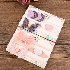 Baby-Stirnbänder Set mit Pailletten-Herz, Schmetterling und Samt-Schleife