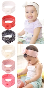 Détail de bandeaux donut pour bébé en six couleurs avec imprimé floral et tissu doux élastique