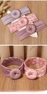 Lot de trois bandeaux pour filles à motifs fleuris et pois avec décoration de donut 3D