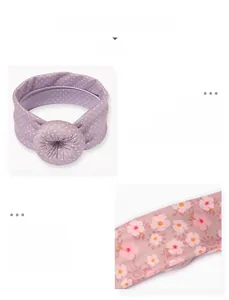 Détail des bandeaux bébé à pois violets et fleurs roses avec une grande élasticité