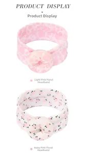 Detail of baby donut headbands with light pink floral patterns and soft elastic fabric