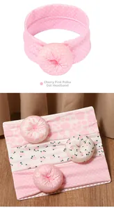 Detail of baby girl donut headbands set in cherry pink with polka dots and floral patterns
