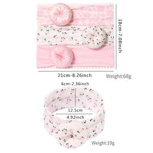 3-piece baby donut headbands set in pink floral and polka dot elastic cotton fabric