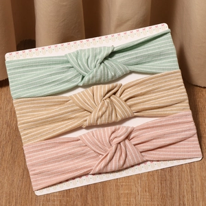 3-pack striped bow baby headbands in mint, ginger, and pink on presentation card