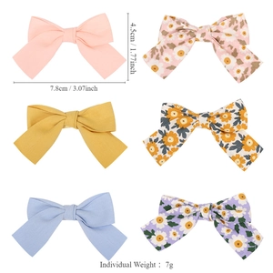 Lot de 6 barrettes à cheveux en coton à fleurs et couleurs unies avec dimensions