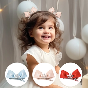 Pince à Cheveux Nœud Couronne pour Filles Strass Épingle à Cheveux Princesse Ruban Nœud Papillon Bec de Canard Enfants