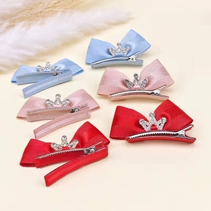 Ensemble de barrettes à nœuds et couronnes pour filles en rouge, rose et bleu, 6 pièces