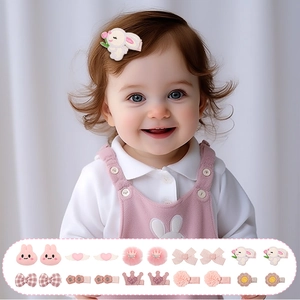 Baby Girls Cute Mesh Crown Bow Hair Clip Pink Rabbit Embroidery 3D Padded Headband Princess Cartoon Hair Accessories Gift