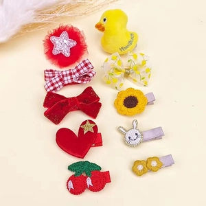9-teiliges Kinder-Haarclip-Set mit roten und gelben Schleifen, Tieren und Fruchtdesigns