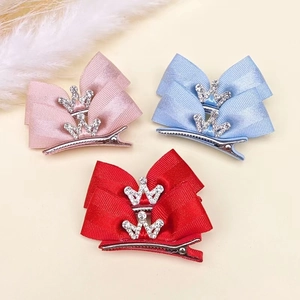 Lot de trois barrettes à cheveux pour enfants avec nœuds et couronnes en strass