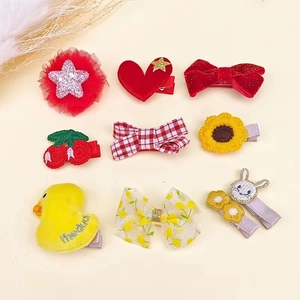 9-teiliges Kinder-Haarklammer-Set mit rotem Glitzerrasen, Schleifen und Fruchtstickerei