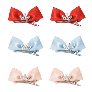 Lot de 6 barrettes à cheveux pour filles avec nœuds et couronnes de diamants en trois tons