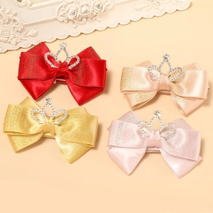 Barrettes à cheveux mignonnes avec nœuds et couronnes en strass en rouge or et rose