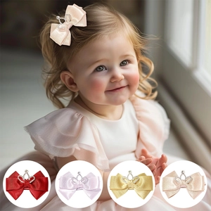 Barrettes à Cheveux Nœud Papillon Couronne en Strass Style Princesse pour Enfants Accessoires de Cheveux Aspect Satin pour Filles Photographie