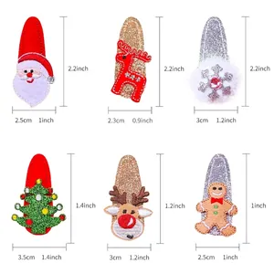 Christmas hair clips for kids featuring glitter reindeer and tree shapes with size charts