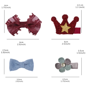 Lot de barrettes à cheveux mignonnes pour enfants avec couronne en tricot et nœuds variés