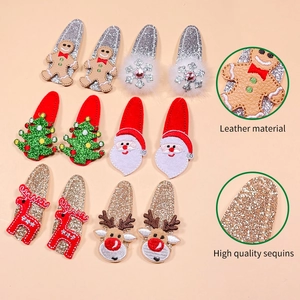 12Pcs Christmas hair clips set featuring high quality sequins and glitter leather materials