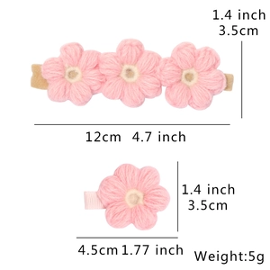 Pinzas para el pelo con flores de punto rosa para niñas con medidas detalladas