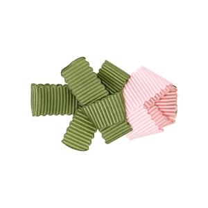 Handmade ribbed ribbon bow hair clip for girls with sweet pink and olive green floral design