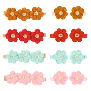 Set de pinzas para el pelo con flores tejidas y diademas de nailon en cuatro colores vivos