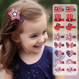 Patriotic Kids Hair Clips Independence Day 4th Of July American Flag Stars Stripes Embroidery Red White Blue Girls Hair Accessory