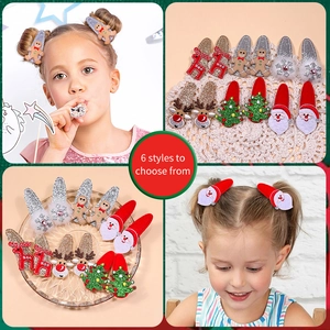 Christmas hair clips set for girls featuring reindeer and gingerbread man holiday patterns