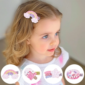 Barrettes à paillettes pour filles avec motifs arc-en-ciel et glace sur pinces crocodiles