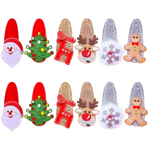 12Pcs Christmas hair clip set with glitter reindeer antlers and sequin trees for kids