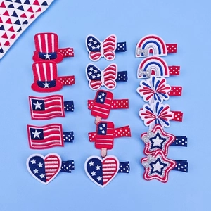14-piece set of US Independence Day themed hair clips with patriotic embroidery designs