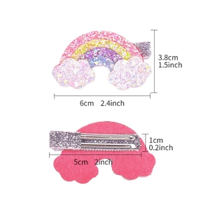 Barrette arc-en-ciel pailletée avec nuages pour filles incluant dimensions et double vue