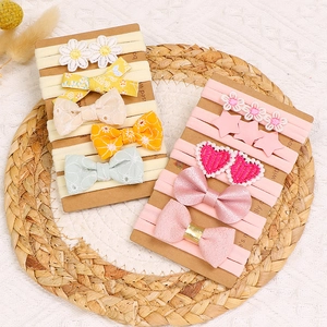 Lot de 5 bandeaux pour bébé avec nœuds brodés et bandes en nylon extensibles