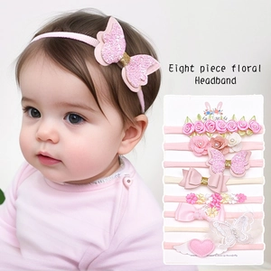 Handgefertigte Baby Mädchen Schleife Stirnband Set Nylon Elastische Haarbänder Künstliche Perle Blume Herz Flügel Kopfschmuck Neugeborene Kleinkinder Haarschmuck