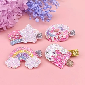 Barrettes à Cheveux Pailletées Arc-en-ciel Étoile Glace Donut pour Filles Pinces Crocodiles en Paillettes Accessoires de Cheveux Fait Main Cadeau