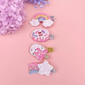 Set de barrettes à paillettes en forme de arc-en-ciel, donut, glace et étoile