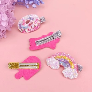 Set de barrettes arc-en-ciel et crème glacée pailletées pour filles en rose doux