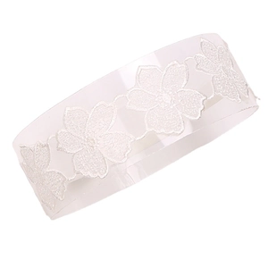 Elegant white lace floral baby headband with soft elastic embroidery for infants