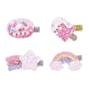 Lot de barrettes à paillettes pour filles avec motifs arc-en-ciel et glace