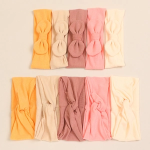 10-piece set of soft modal baby headbands with rabbit ears and cross knot designs