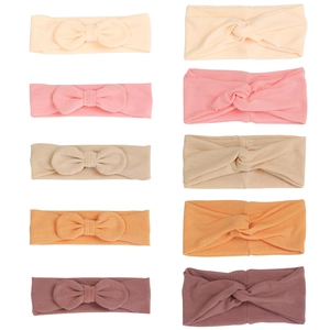 10-piece soft modal baby headband set with bow knots and twisted designs in pastel colors