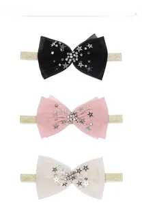 Lot de trois bandeaux à nœuds en tulle avec sequins et perles pour petites filles