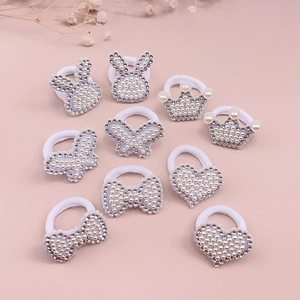 Détails de 10 élastiques pour cheveux avec motifs lapin et couronne en perles roses