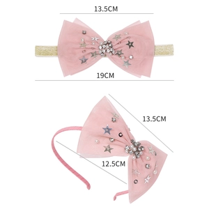 Serre-tête nœud tutu rose avec étoiles et perles pour accessoire cheveux princesse