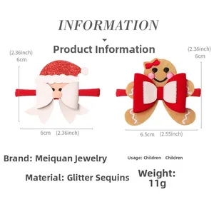 Detail showing Santa and Gingerbread Man hairbands with dimensions 6cm and 6.5cm